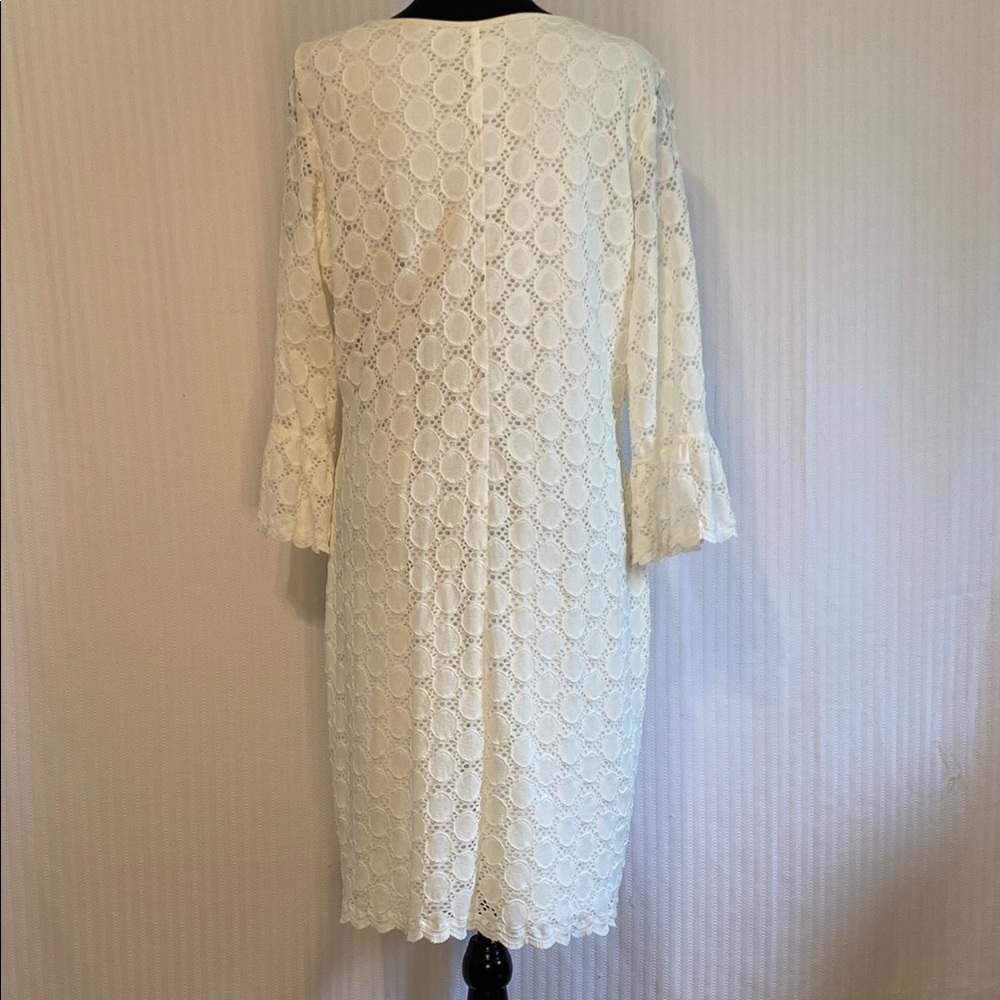 Lace Dress Shift Spring Bridal Balletcore 3/4 Sleeve Ruffle Cream White Lined XL - Picture 5 of 10